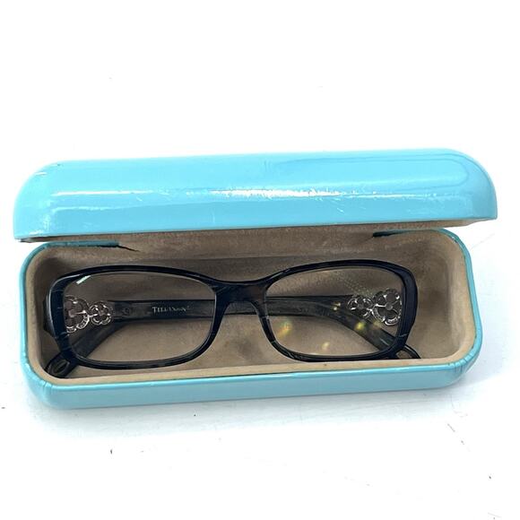 Vintage Tiffany & Co. Black Gray Tortoise /Flowers Eyeglasses & Case - Picture 3 of 16